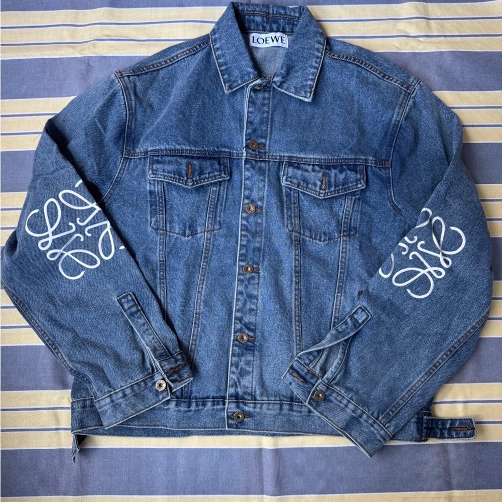 Loewe Blue Denim Jacket with White Sleeve Logo